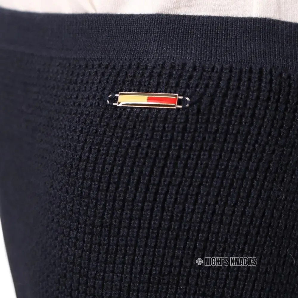 Tommy Hilfiger Navy Waffle Knit Pencil Skirt Y2K Pull On Cotton Retro Size L